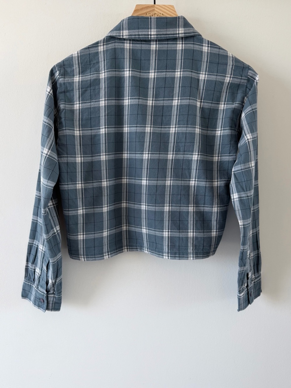 Blue Plaid Cropped Button Up Shirt Y2K Casual Top Tagged L Fits S - Picture 4 of 6